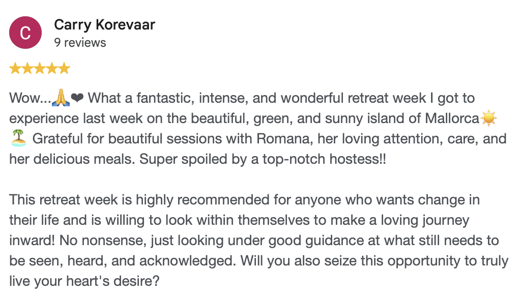 Google review from Carry Korevaar
