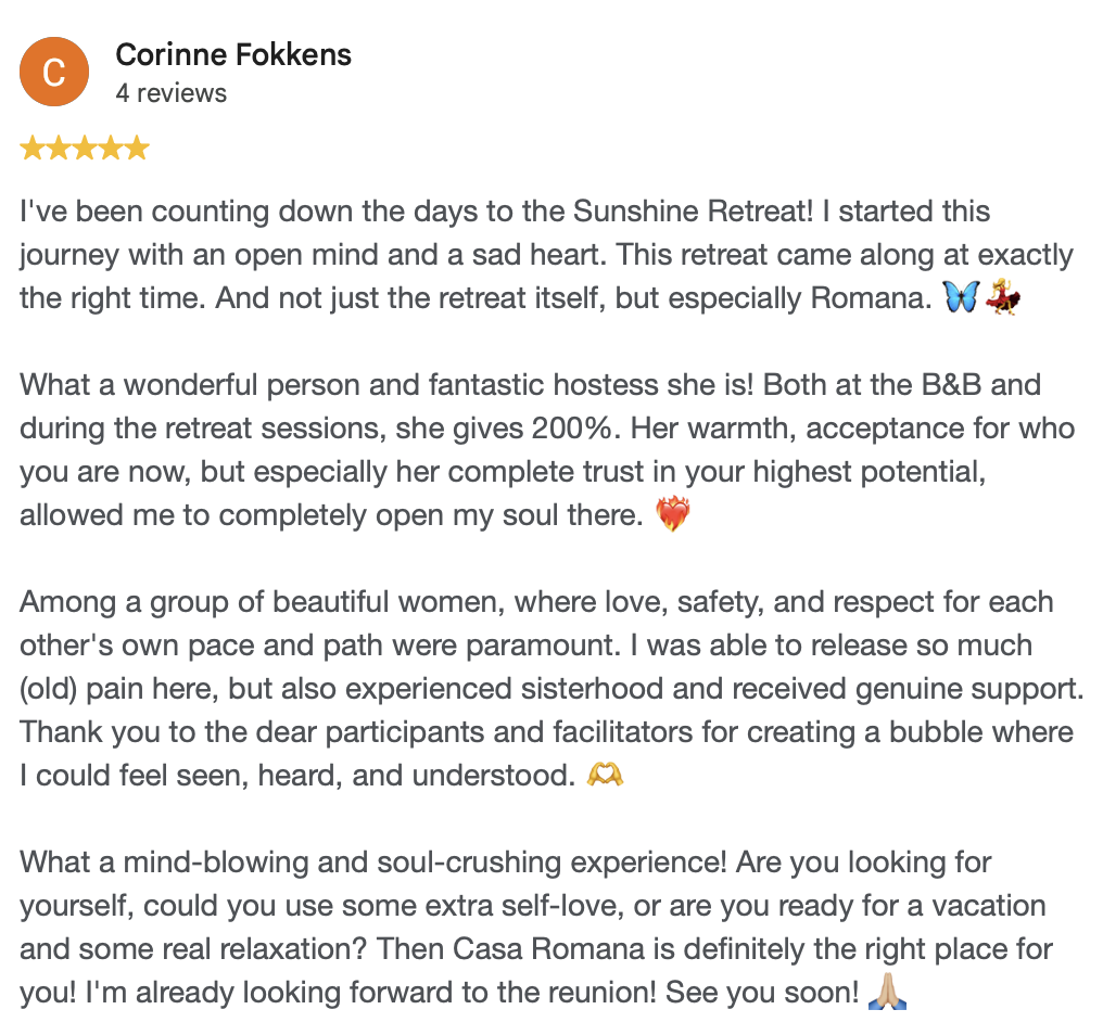 Google review from Corinne Fokkens