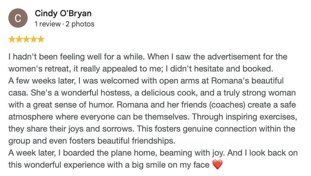 Google review from Cindy O'Bryan