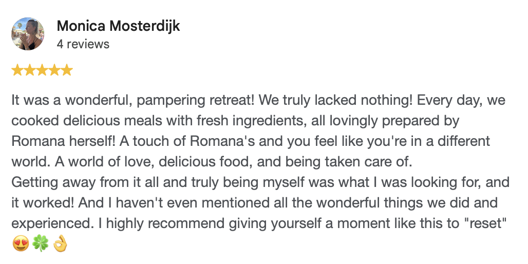 Google review from Monica Mosterdijk