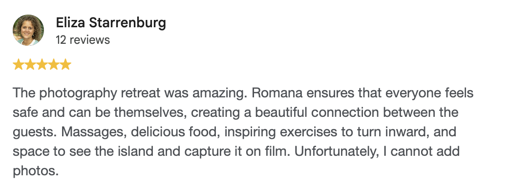 Google review from Eliza Starrenburg